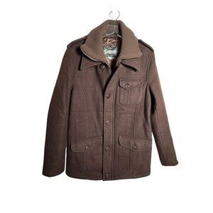 SCHOTT Mens Wool jacket coat size Large Brown Cargo pockets